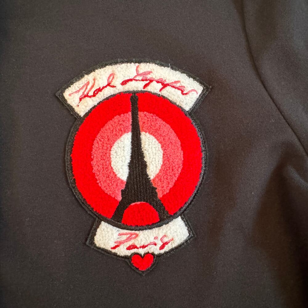 Karl Lagerfeld Varsity Jacket Paris Embroidered Patch Snap Front Size Large - Picture 3 of 10